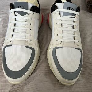 Fendi Men's White and Gray Sneakers with Black Accents